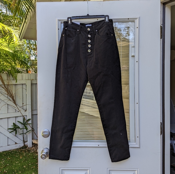 New weworewhat Danielle Black Jeans High Rise Crystal Button Fly Front, size 28 - Picture 2 of 7